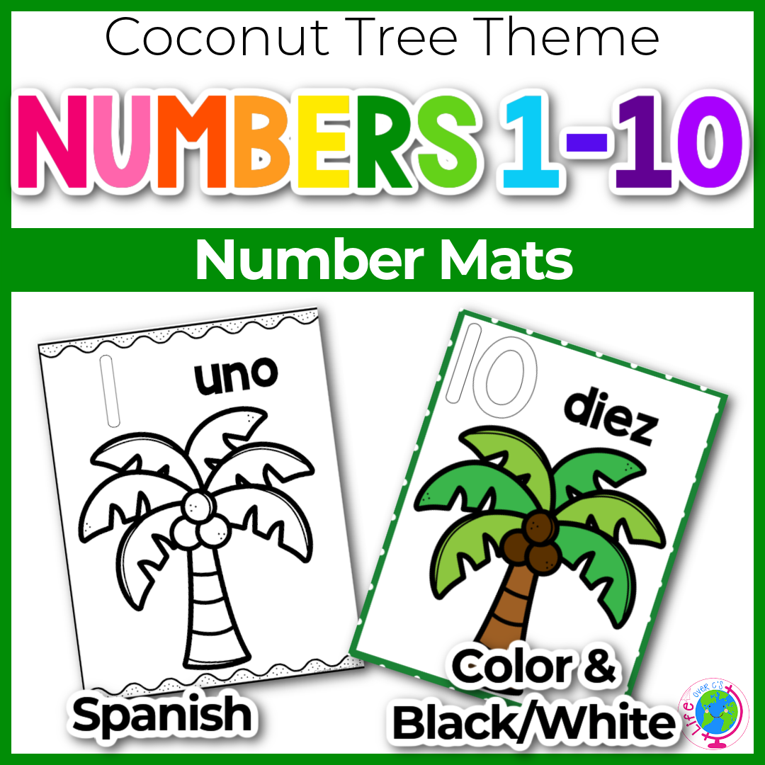 Number Counting Mats: Coconut Tree 1-10 Spanish Version