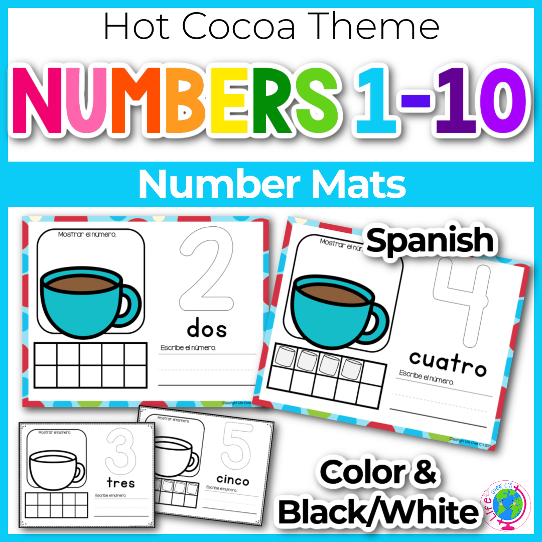 Counting Number Mats: Hot Cocoa 1-10 Spanish