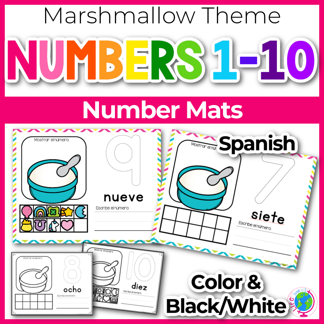 Number Counting Mats 1-10: Marshmallow Spanish