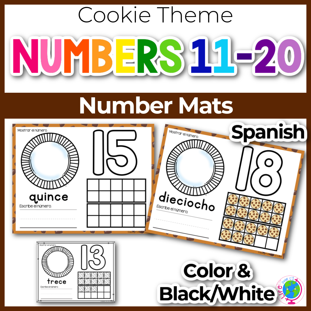 Number Counting Mats 11-20: Cookie Theme Spanish