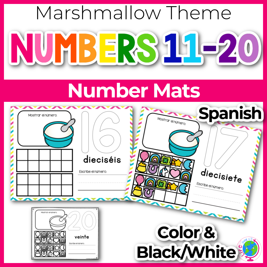 Number Counting Mats 11-20: Marshmallow Spanish
