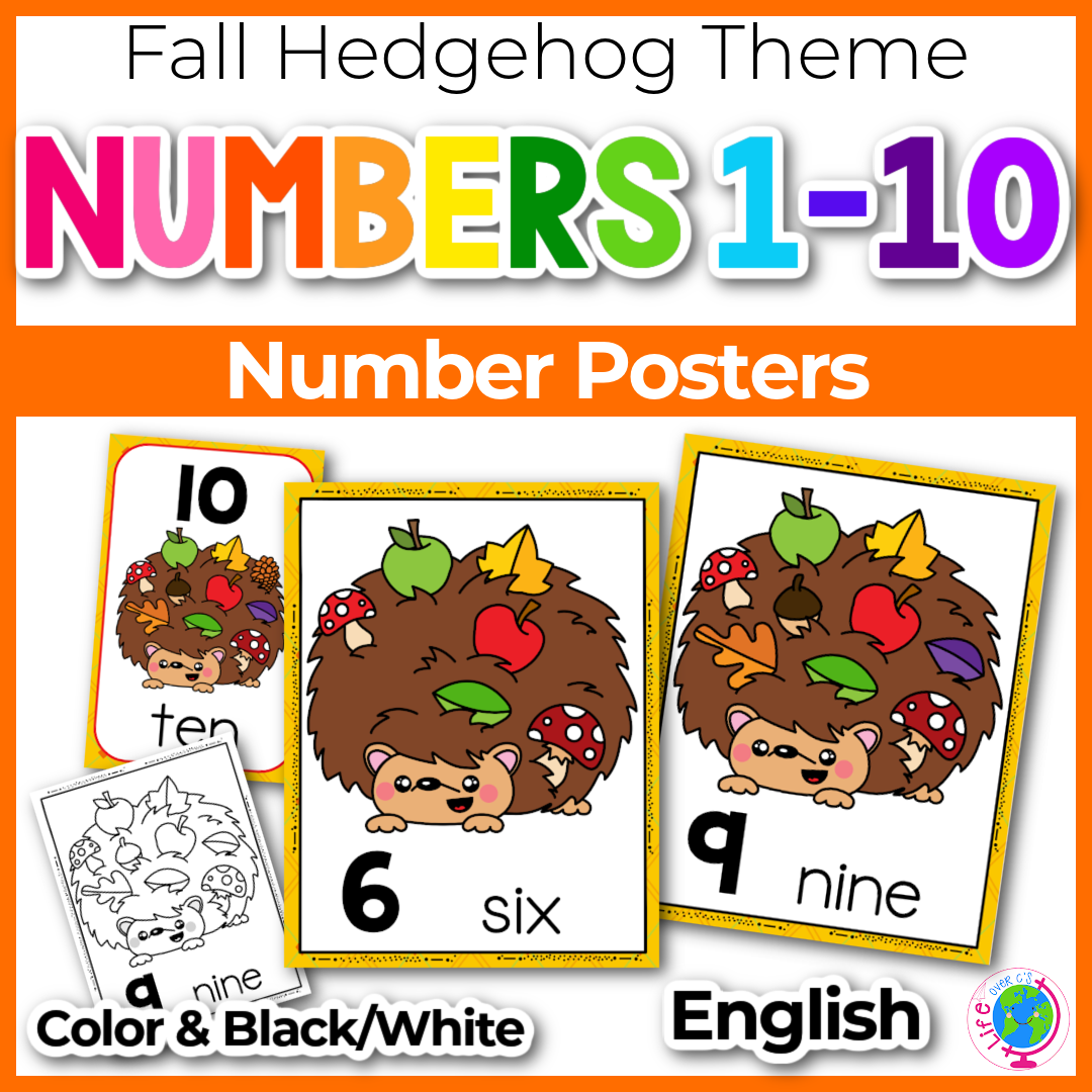 Number Posters: Fall Hedgehog