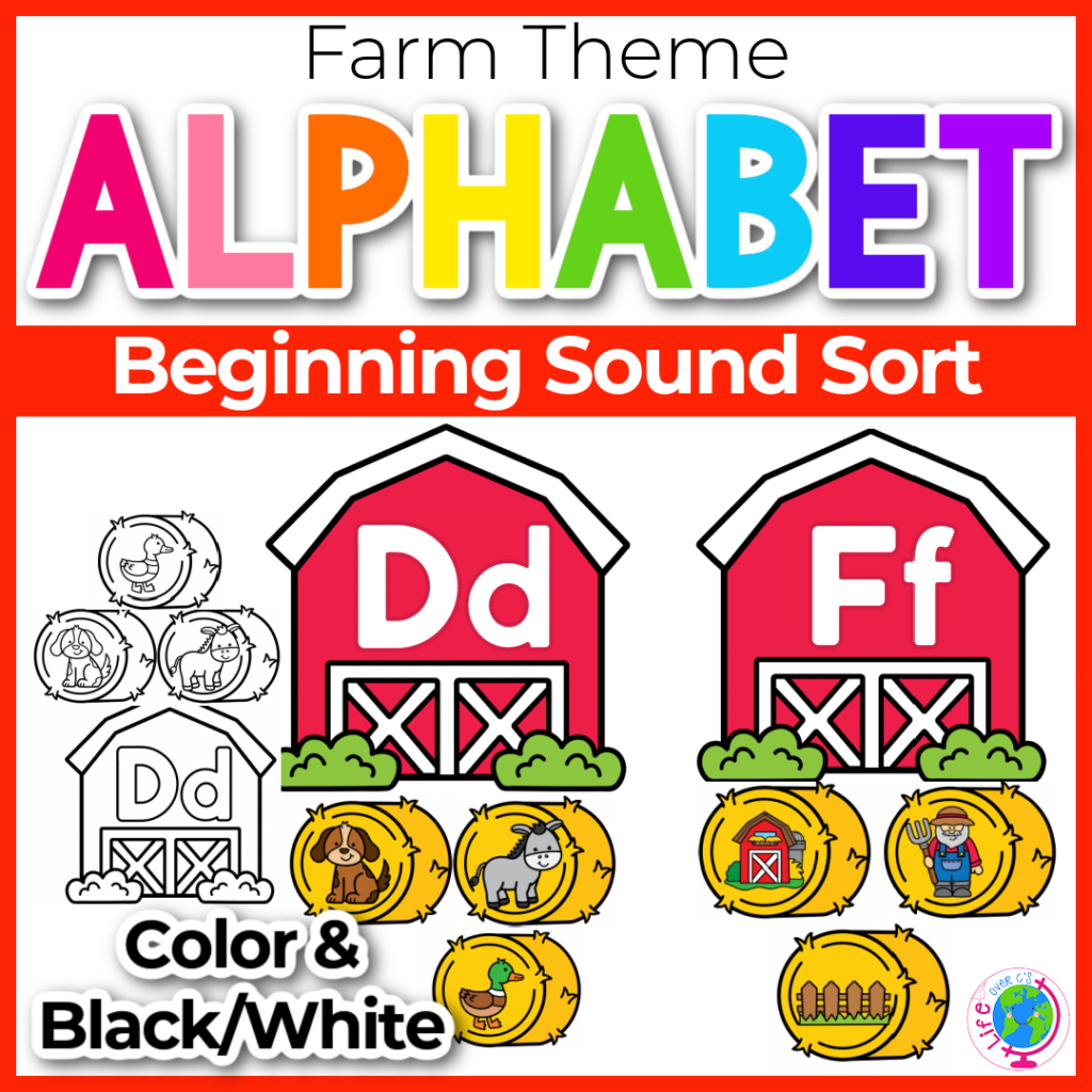 fall farm theme alphabet beginning sounds sort for kindergarten literacy centers