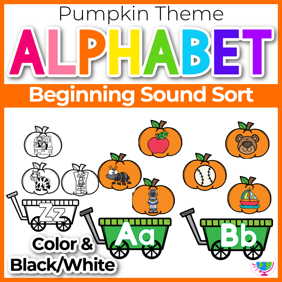 fall pumpkin theme alphabet beginning sounds sort for kindergarten literacy centers