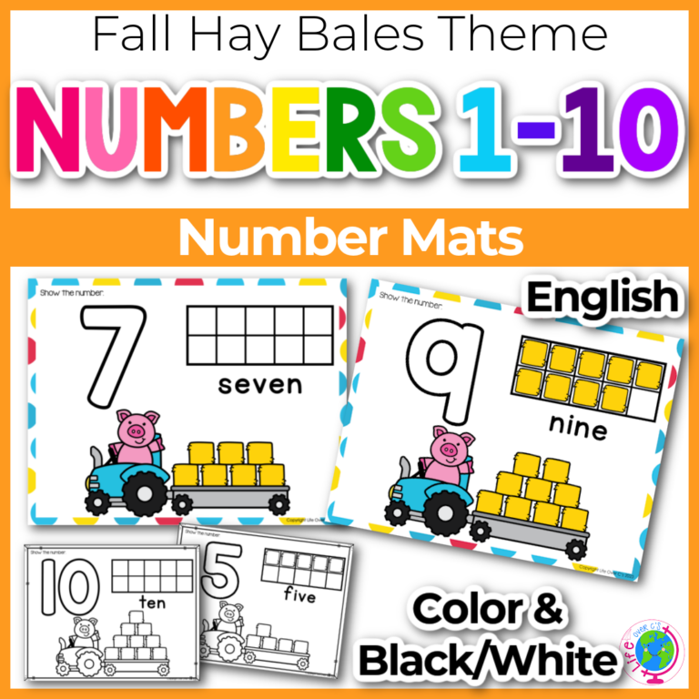 Number Counting Mats 1-10: Fall Hay Bales Theme