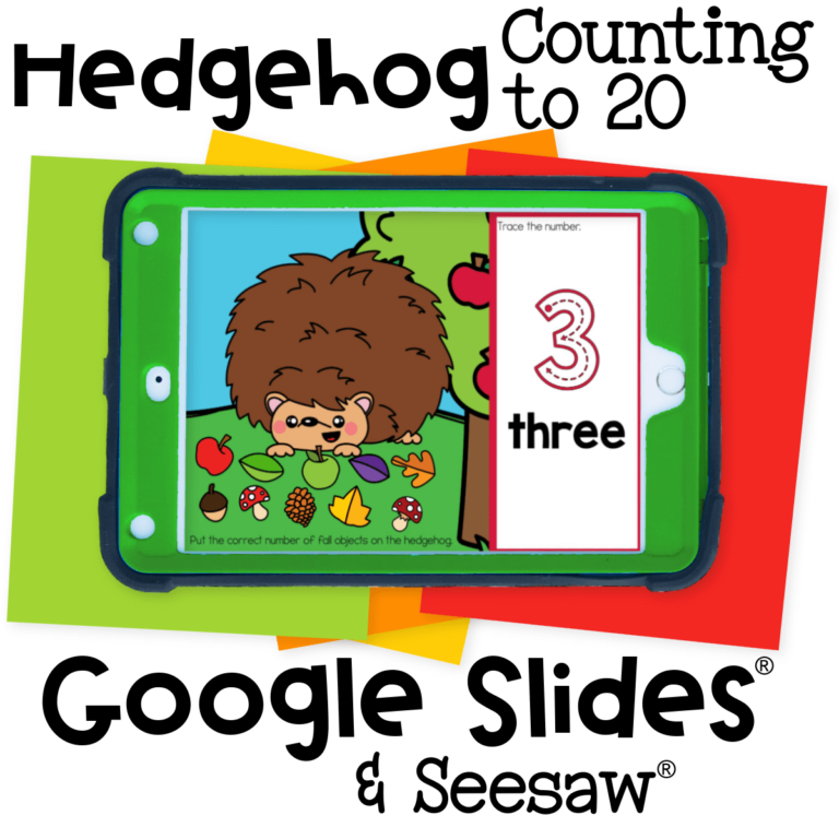 Fall hedgehog counting objects to 10 digital and printable activity