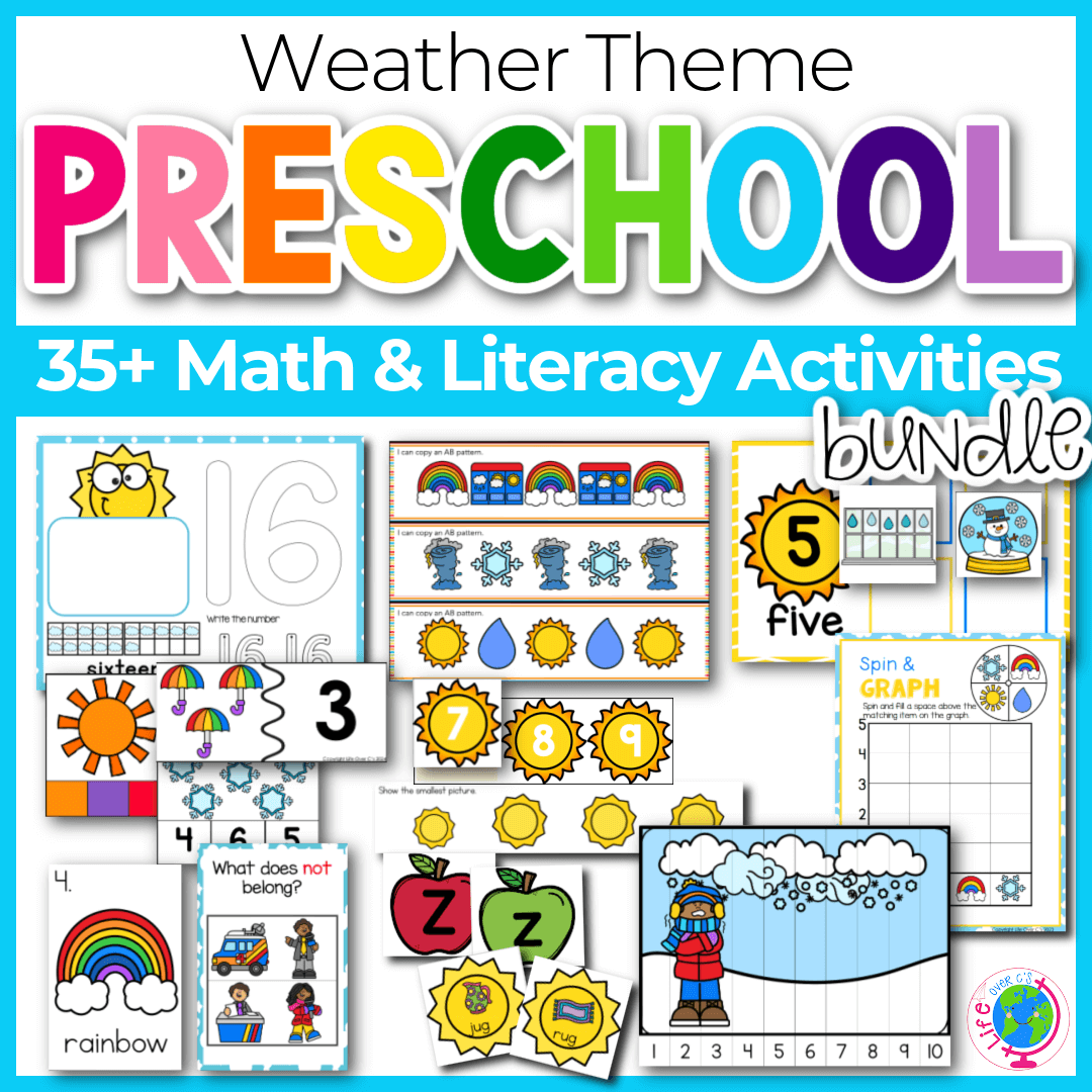 Preschool/Pre-k Math & Literacy Centers: Weather Theme