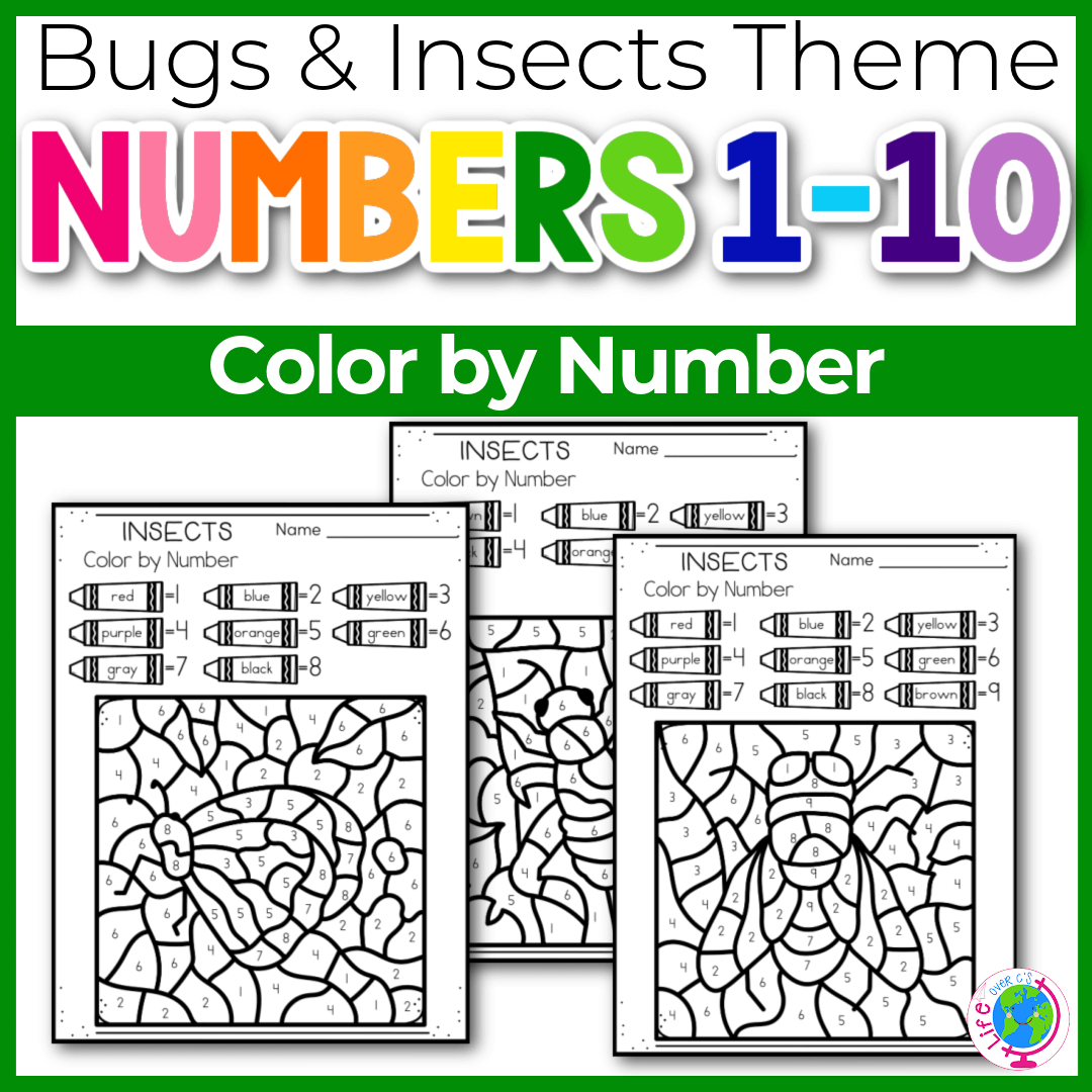 Bugs and insects color by number worksheets