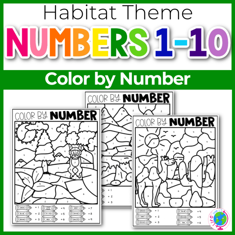 Color by number habitat worksheets numbers 1-9
