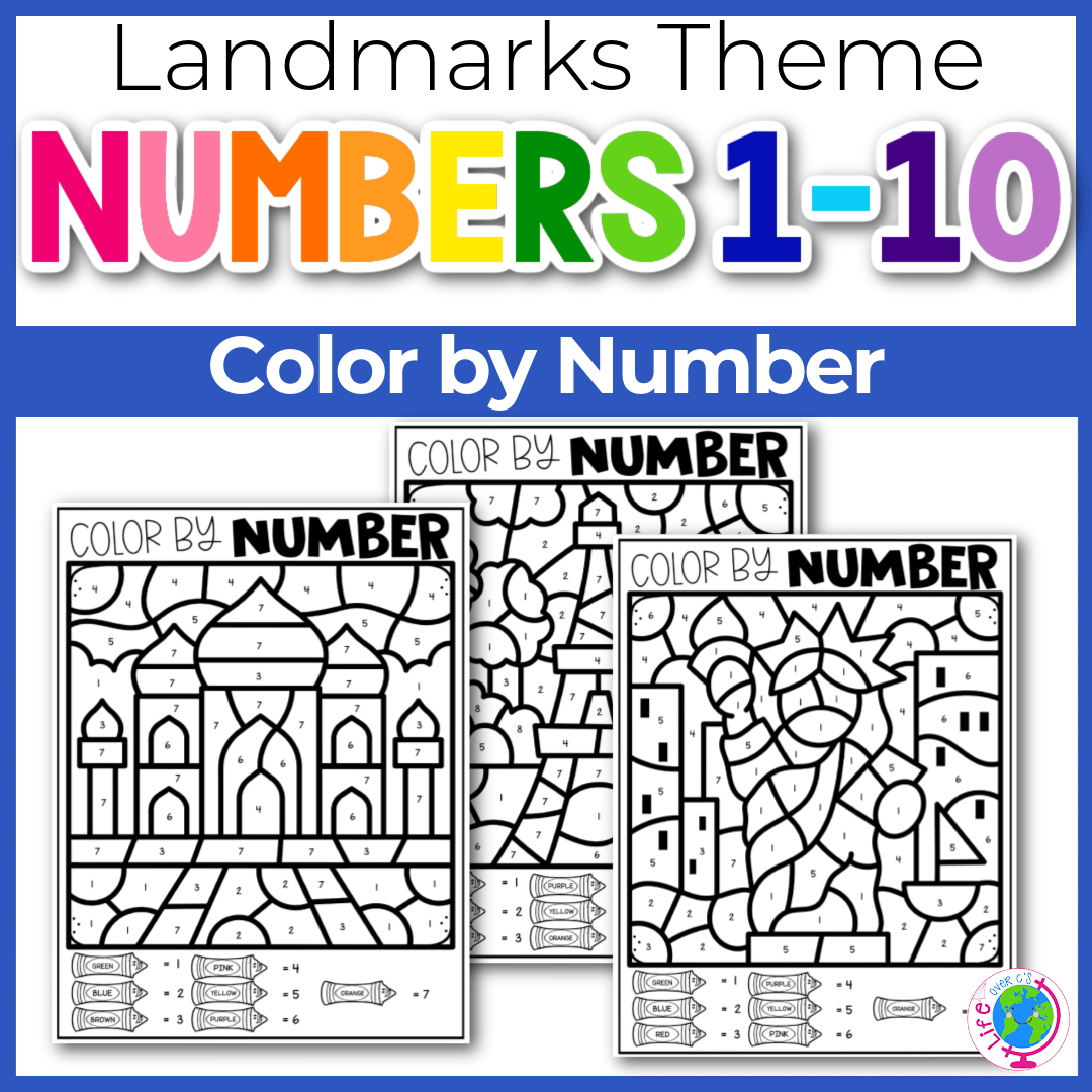 color by number landmark worksheets