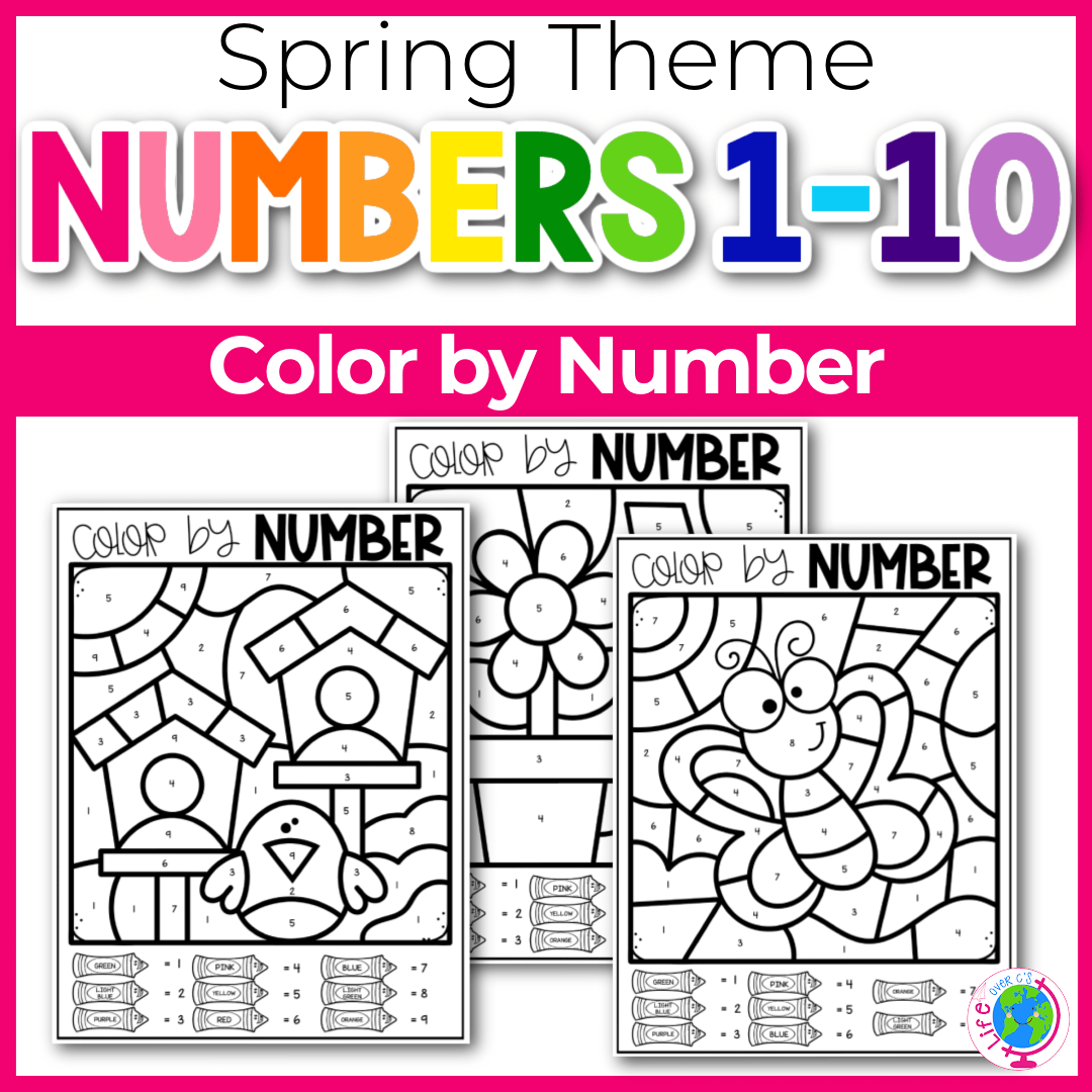 spring theme color by number worksheets
