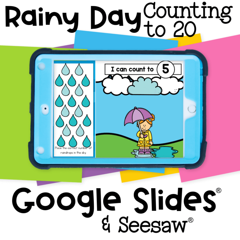 Spring raindrops counting to 20 digital math activity