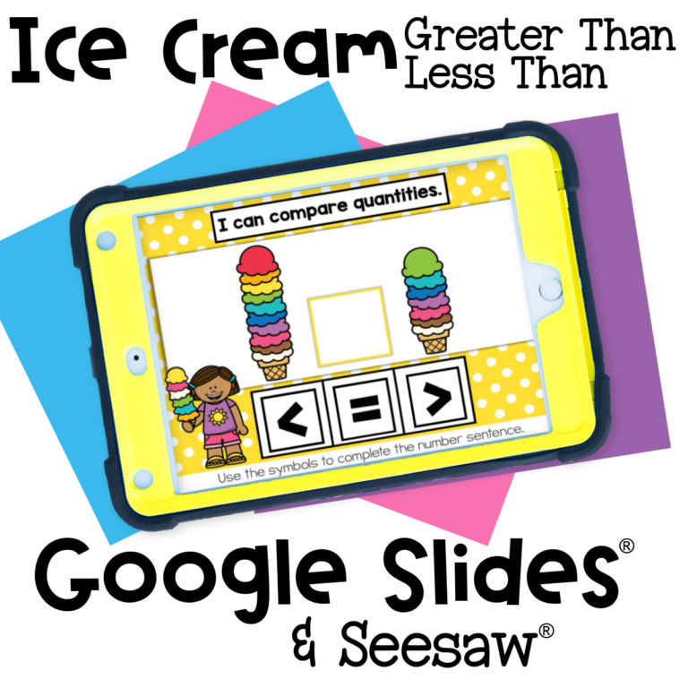 Comparing numbers digital and printable activity with ice cream theme
