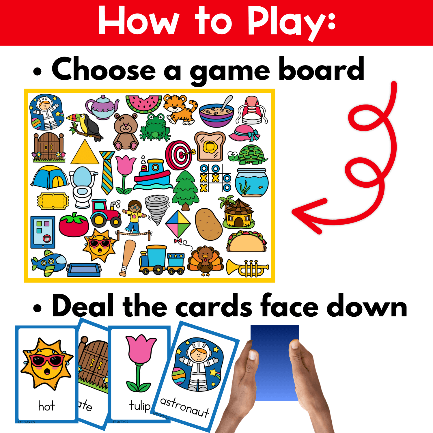 Students matching I Spy Letter T cards to a game board with pictures like teddy bear, tray, tulip, and toucan. Visual discrimination and vocabulary activity for preschool and kindergarten.