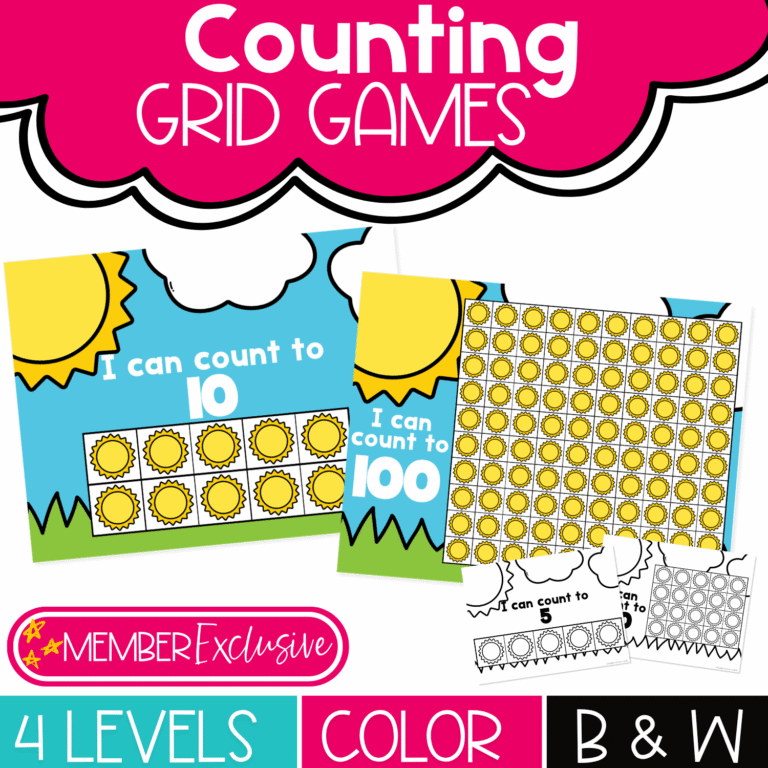Counting Grids Summer Sun math activity with colorful counting mats for 5, 10, 20, and 100, perfect for preschool and kindergarten number recognition practice.