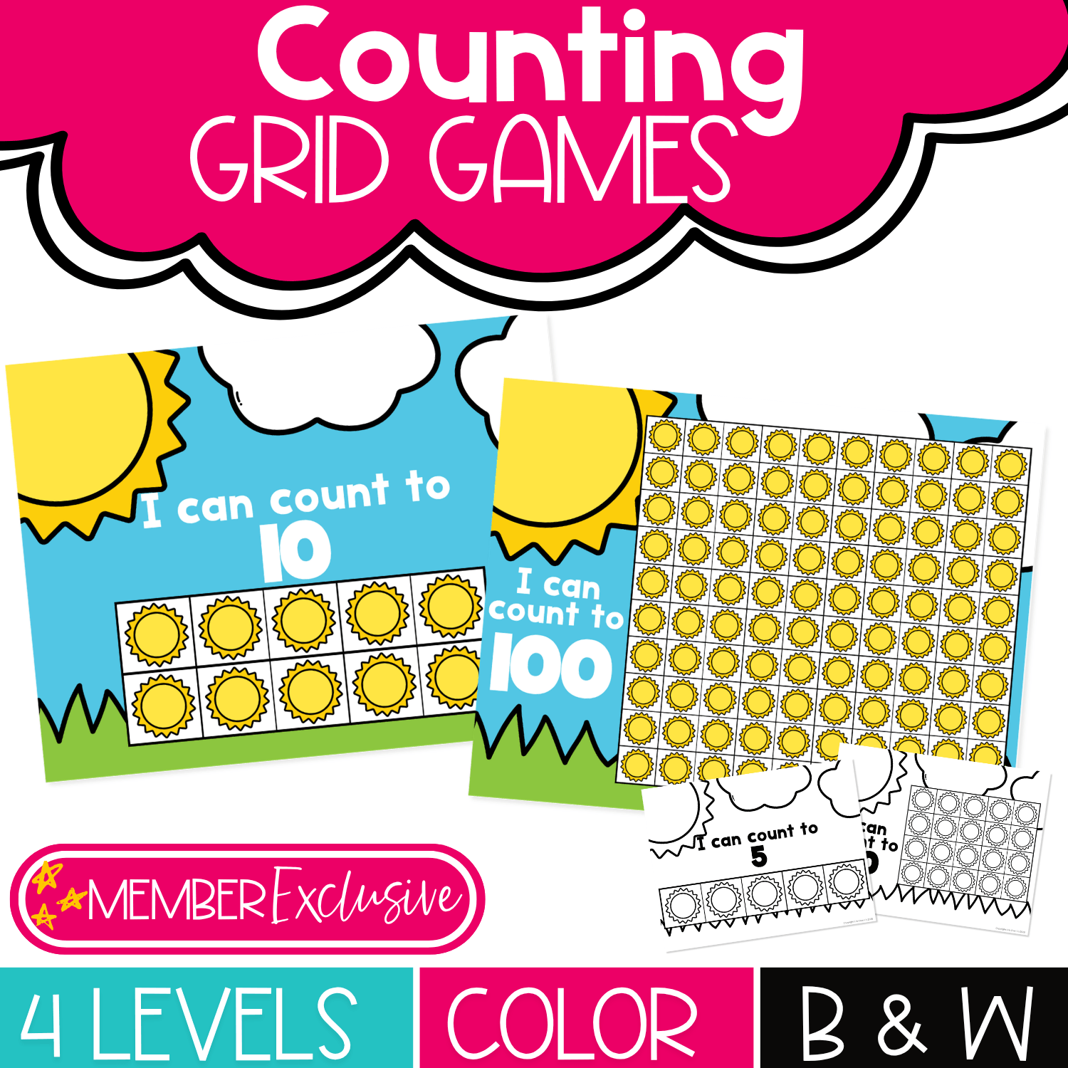 Counting Grids Summer Sun math activity with colorful counting mats for 5, 10, 20, and 100, perfect for preschool and kindergarten number recognition practice.