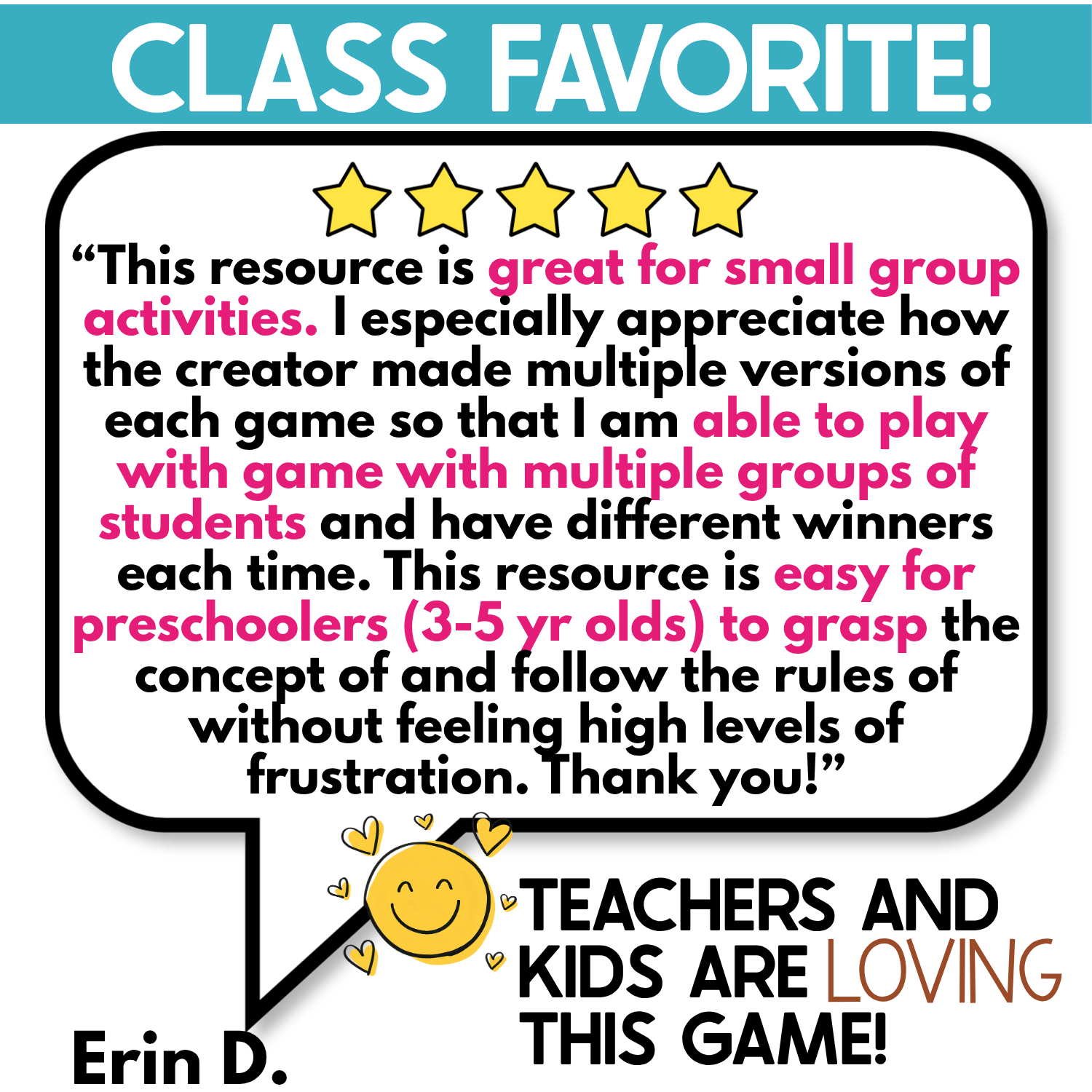 Five-star preschool teacher review highlights the Food I Spy game as an engaging small group activity with multiple game board versions, allowing different groups of children to play while practicing simple game rules, visual discrimination, and familiar food vocabulary.