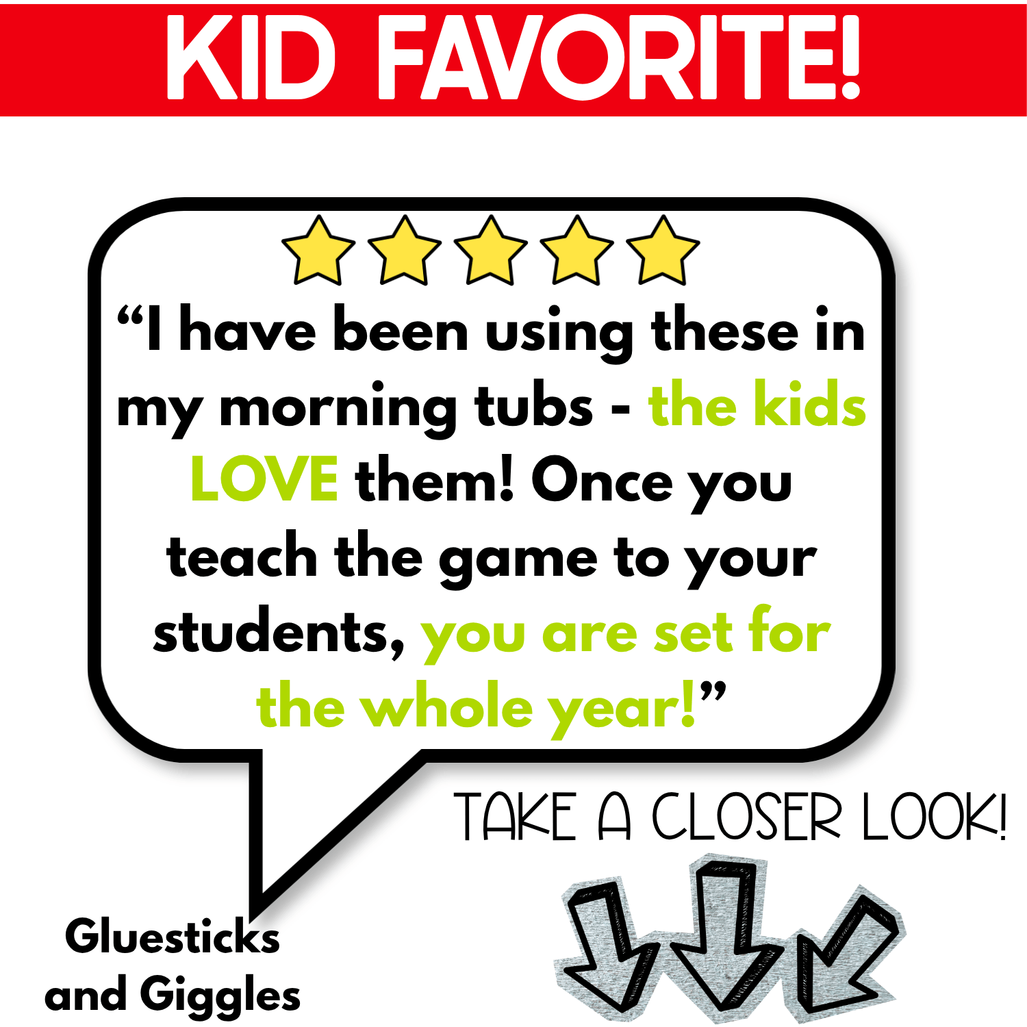 Kid Favorite review graphic for the Apples I Spy Junior board game highlighting its use in morning tubs and repeat classroom play after children learn the simple I Spy matching routine.