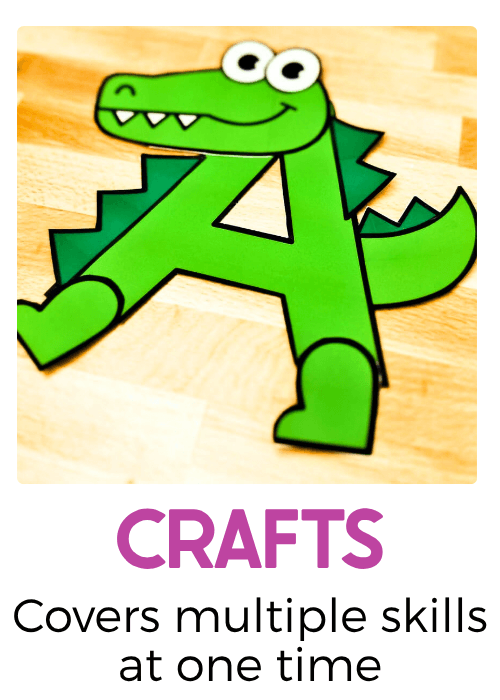 Bright green alligator alphabet craft featuring a large uppercase letter A with googly eyes, sharp teeth, and a spiky tail for a fun, hands-on preschool letter recognition activity.